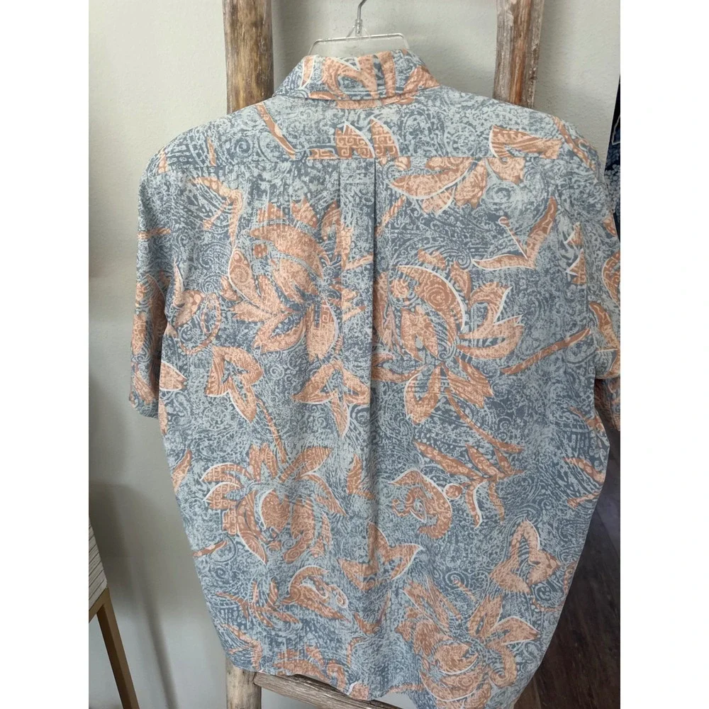 Vintage Reyn Spooner Hawaiian button-down‎ top reverse-print floral orange gray